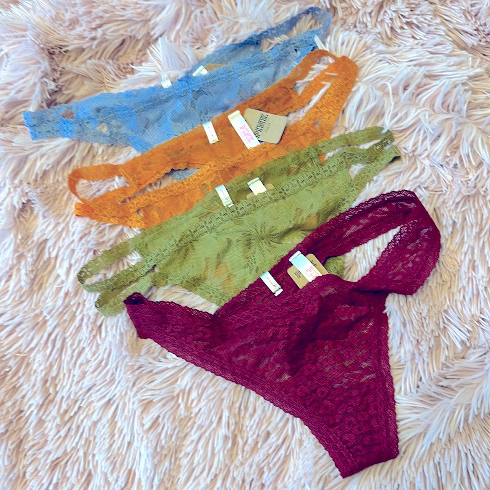 Victoria’s Secret Pink! Thong Orange,light blue,Burgundy and Olive Green